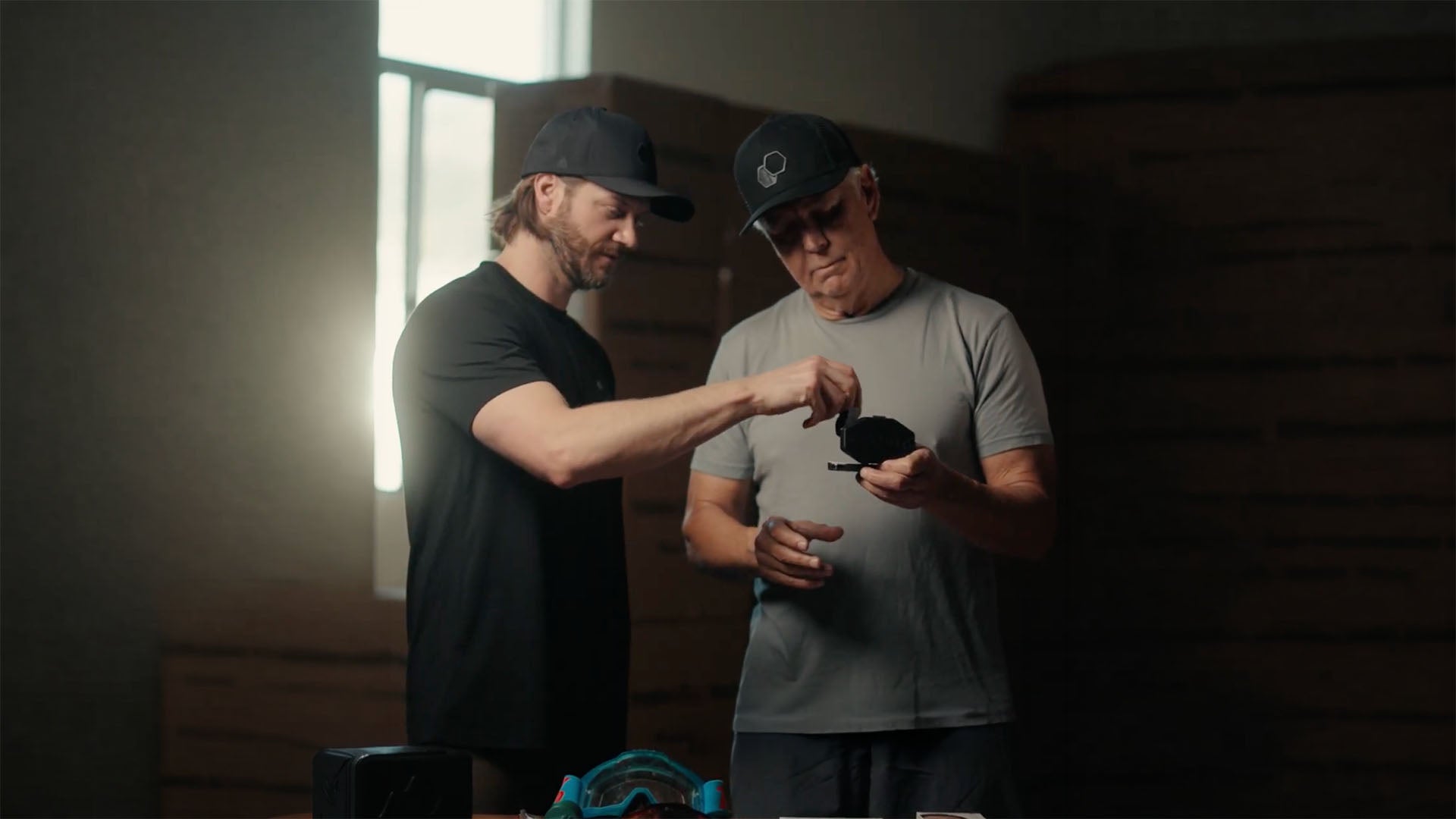 Intake Breathing founders Jim Castillo and Alex Hauck examining the magnetic nasal breathing system
