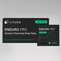 Intake Enduro Pro Alcohol Cleansing Prep Pads box, 100 pads, with a single black sachet