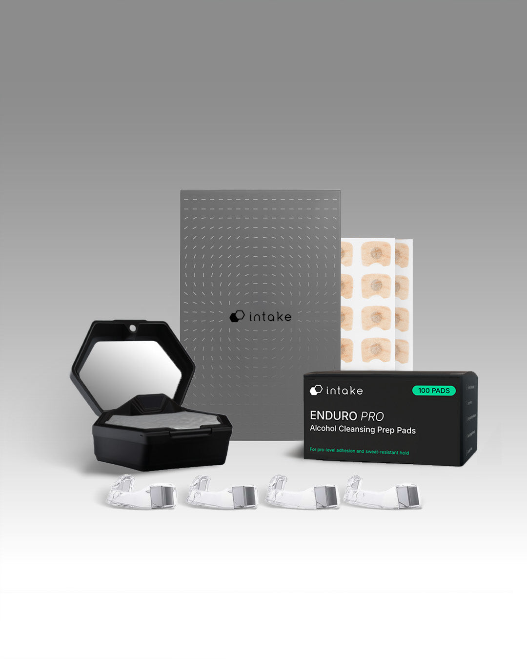 Intake Starter Kit Bundle, clear: Intake box, tab sheets, four clear bands, hexagonal travel case with mirror and Enduro Pro prep pads