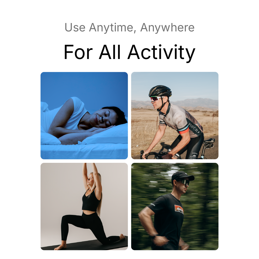 Four images showing people engaging in different activities with text 'Use Anytime, Anywhere For All Activity'.
